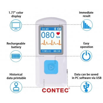 CONTEC Portable ECG/EKG Monitor PC Software Electrocardiogram Bluetooth Heart Rate Beat LCD Monitor PM10