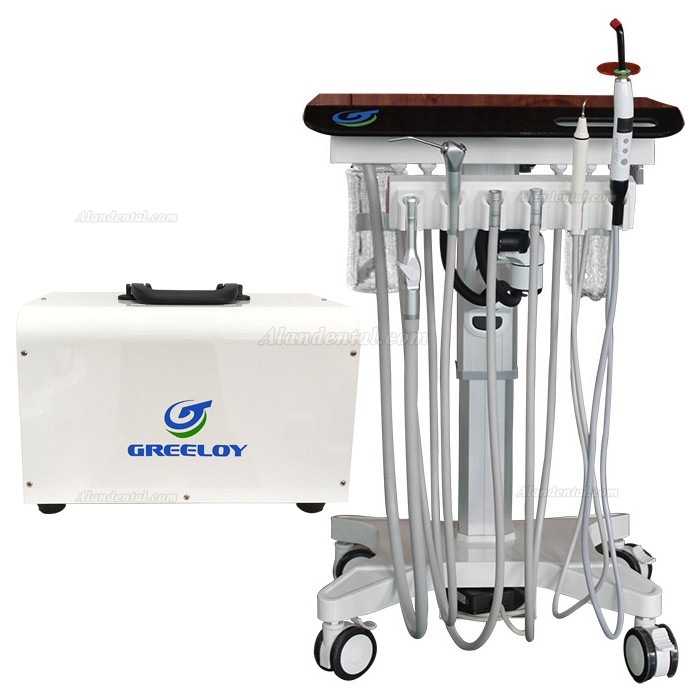 Greeloy Portable Dental Unit Cart GU-P302 with Air Compressor GU-P300+ Curing Light+ Scaler Handpiece