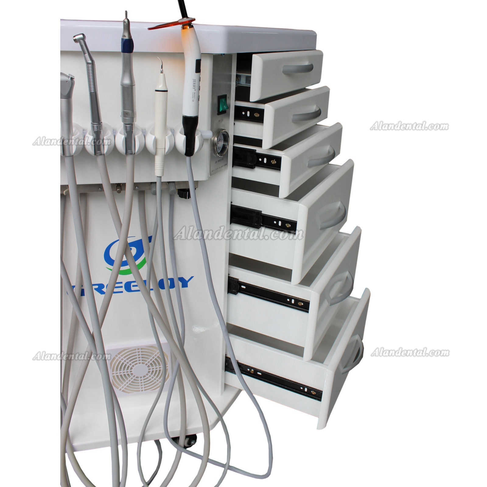 GREELOY® Dental Delivery System Cart Unit(Curing Light+Scaler+Triplex Syring)