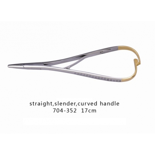 17cm Dental Needle Holders Straight Slender Curved Handle Plier with TC 704-352