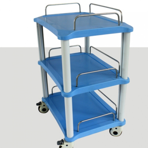ZL® YA50 Dental Instrument Cart (3 Trays ABS Blue Rolling Trolley)