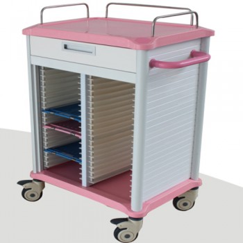 ZL® BB20R Dental Records Cabinets Medical Lab Use Pink Rolling Trolley Cart