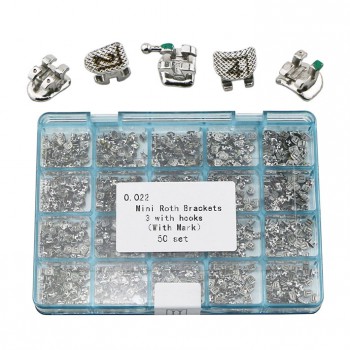 50Sets Dental Orthodontic Metal Brackets Braces Mini Roth 022 3 Hooks Laser Mark