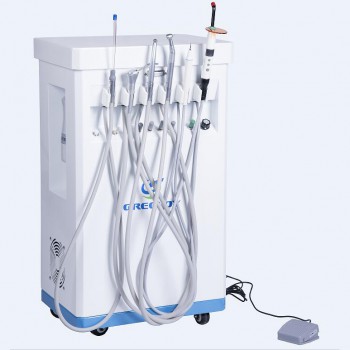 GREELOY Dental Delivery Unit Mobile Cart Self-contained Air Compressor+ Scaler+ LED Curing Light