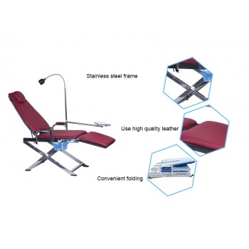 Dental Portable Folding Chair GU-P109S with LED Light Lamp + Waste Basin + Tray