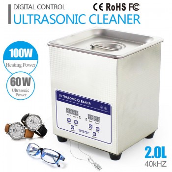 2L Industry Digital Ultrasonic Cleaner Heater Timer Stainless Jewel Clean Tank