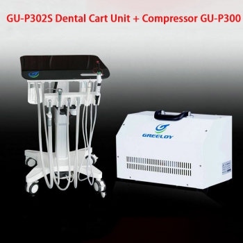 Greeloy GU-P302S Dental Movable Adjusted Treatment Unit Cart+Ultrasonic Scaler + Air Comprssor GU-P300
