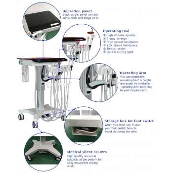 Greeloy GU-P302S Dental Movable Adjusted Treatment Unit Cart+Ultrasonic Scaler + Air Comprssor GU-P300S