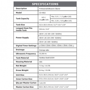 Codyson CD-4862 6L Digital Ultrasound Bath Ultrasonic Cleaning Machine