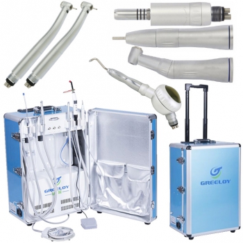 Greeloy® GU-P206 Portable Unit + E-generator Turbine Handpiece + Low Speed Handpiece + Dental Air Polisher