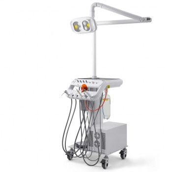 Dental Mobile Cart Delivery Unit Holes with Dental Lamp + Air Compressor + Woodpecker Scaler + Curing Light