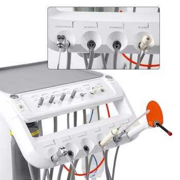 Dental Mobile Cart Delivery Unit Holes with Dental Lamp + Air Compressor + Woodpecker Scaler + Curing Light