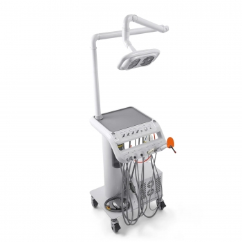 Dental Mobile Cart Delivery Unit Holes with Dental Lamp + Air Compressor + Woodpecker Scaler + Curing Light