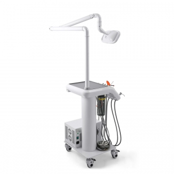 Dental Mobile Cart Delivery Unit Holes with Dental Lamp + Air Compressor + Woodpecker Scaler + Curing Light