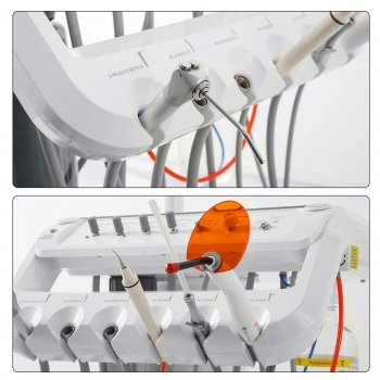 Dental Mobile Cart Delivery Unit Holes with Dental Lamp + Air Compressor + Woodpecker Scaler + Curing Light