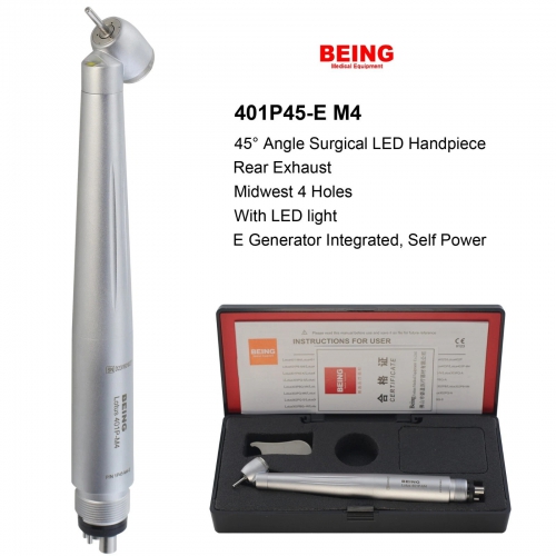 BEING 401P45‑M4E Dental 45‑Degree Surgical Turbine Handpiece with 4‑Hole & LED Lamp
