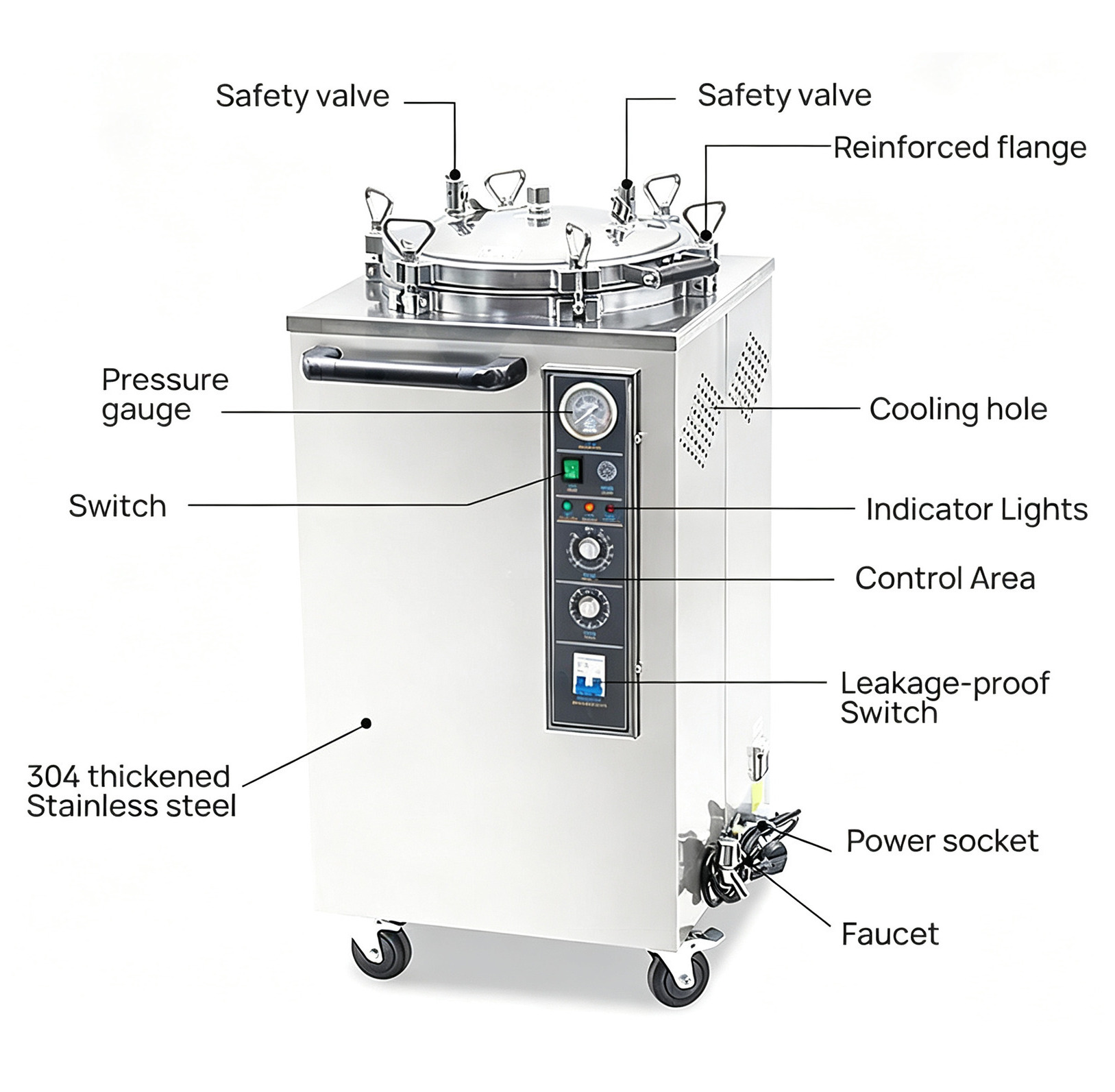 35L/50L/75L/100L Vertical Dental Pressure Steam Autoclave Sterilizer 