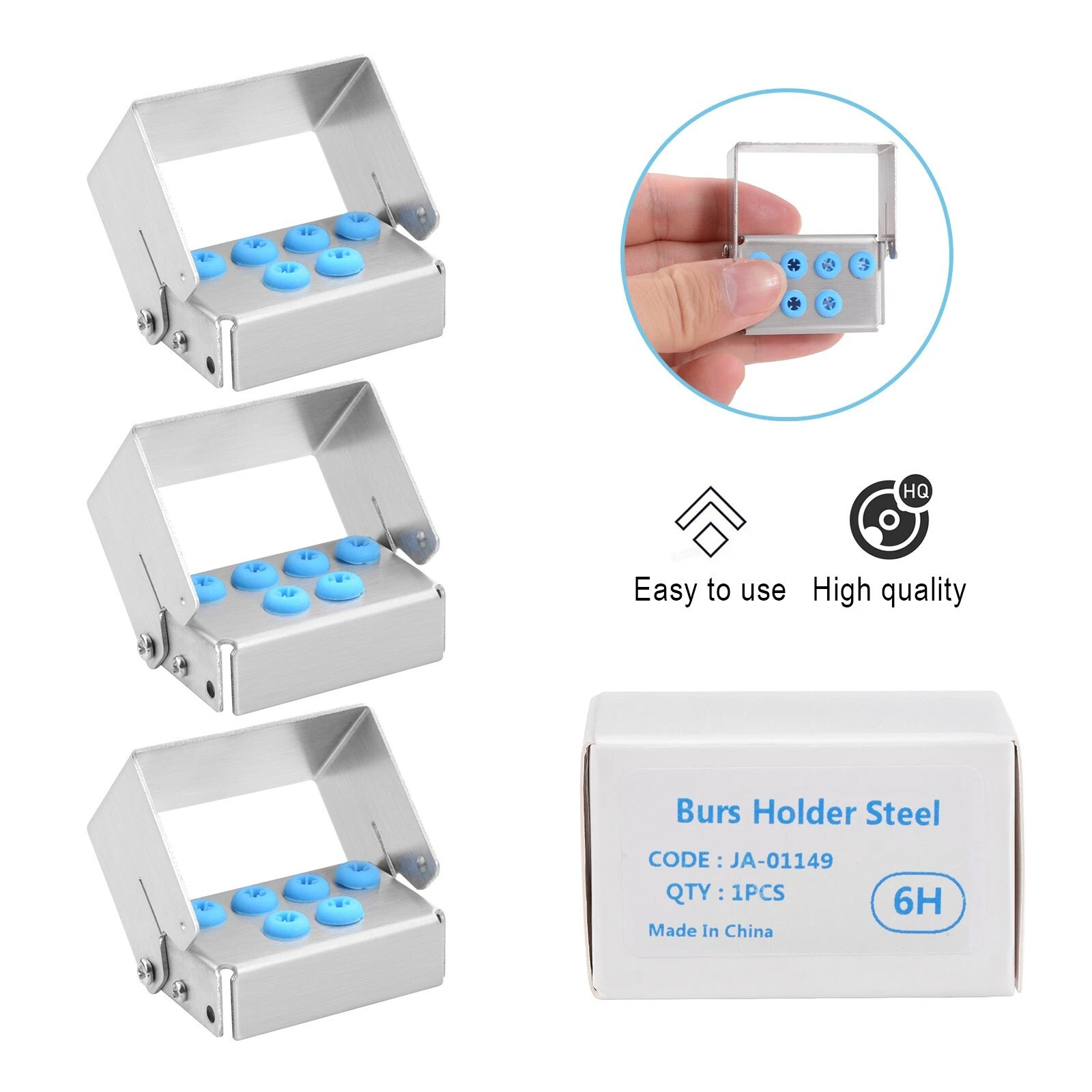 3Pcs 6 Hole Dental Bur Holder, Stainless Steel Bone Drill Block Box