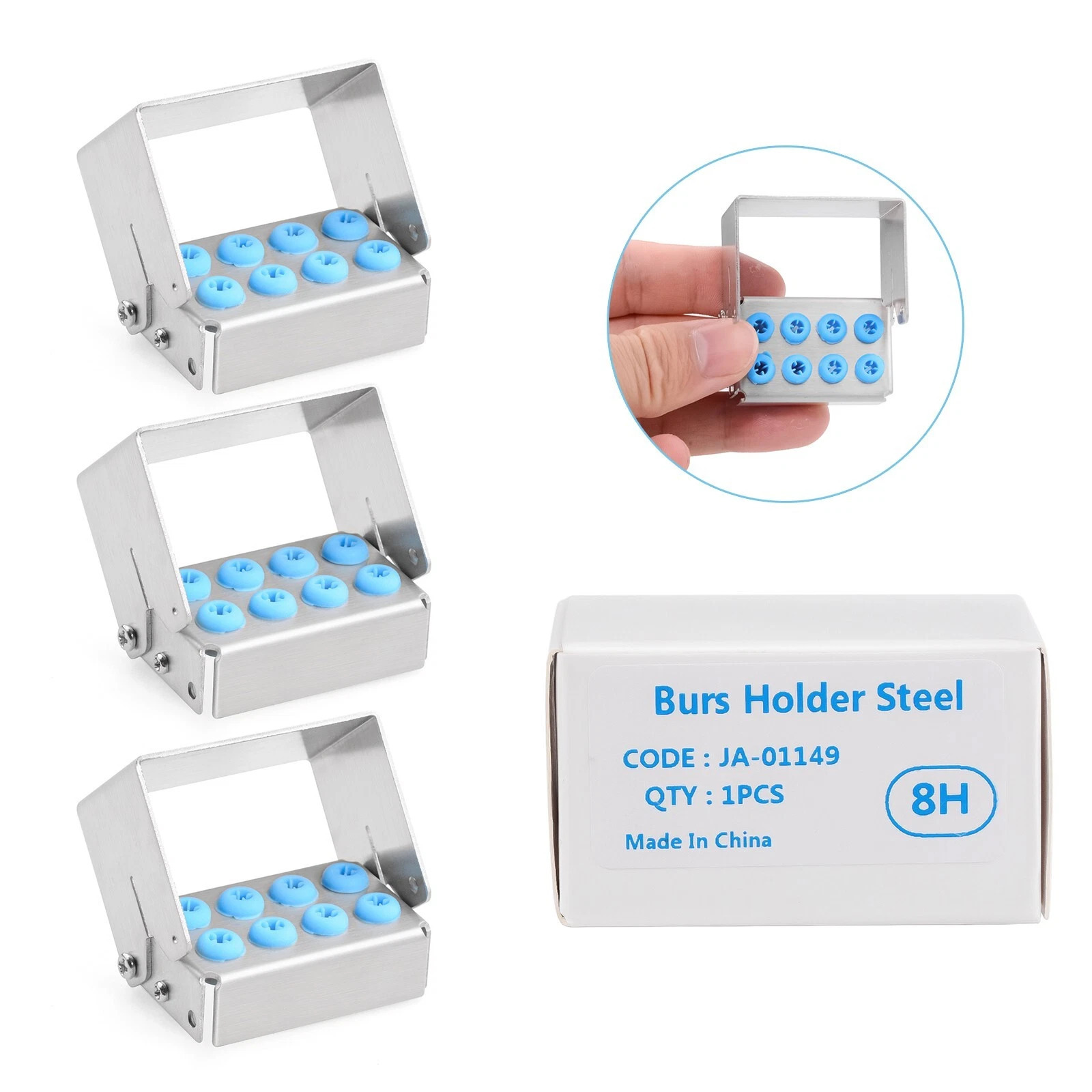 3Pcs 8 Hole Dental Bur Holder, Stainless Steel Bone Drill Block Box