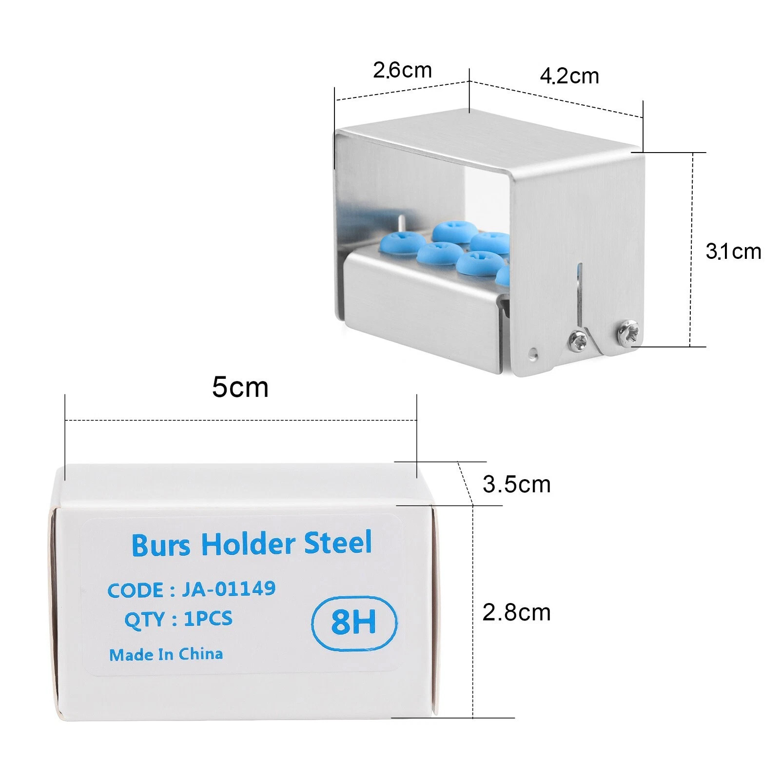 3Pcs 8 Hole Dental Bur Holder, Stainless Steel Bone Drill Block Box
