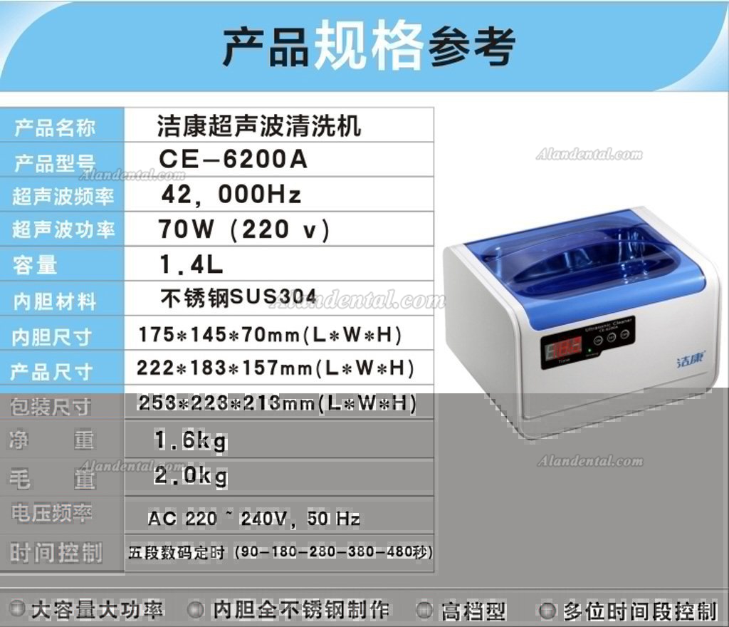 JeKen® 1.4L Digital Ultrasonic Cleaner CE-6200A