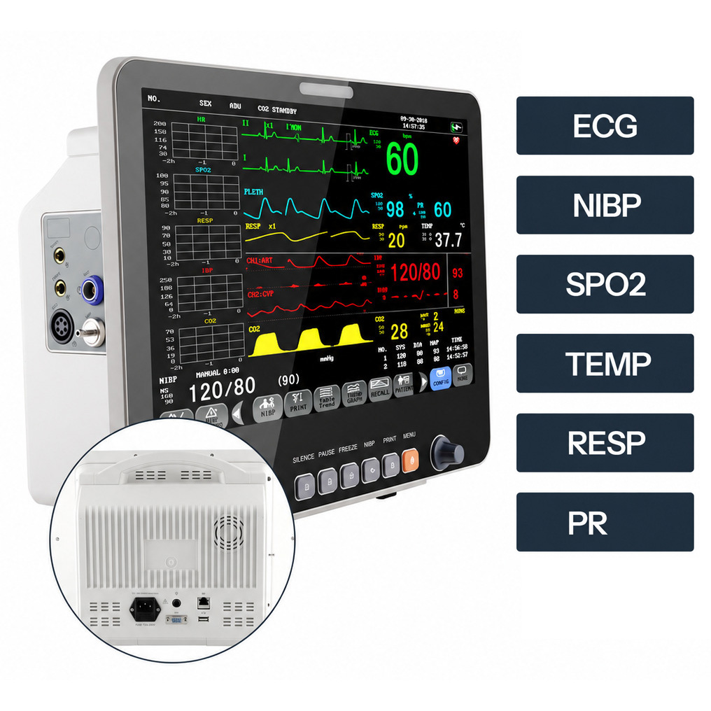 15.6" Multi-parameter Patient Monitor ECG NIBP RESP TEMP SPO2 PR 