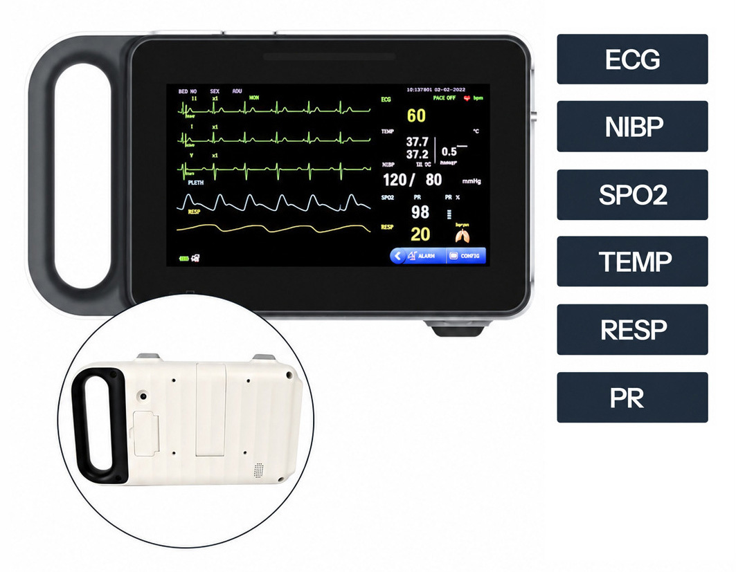 7 Inch Touch Screen Multi-parameter Patient Monitor ECG/RESP/TEMP/NIBP/SPO2/PR