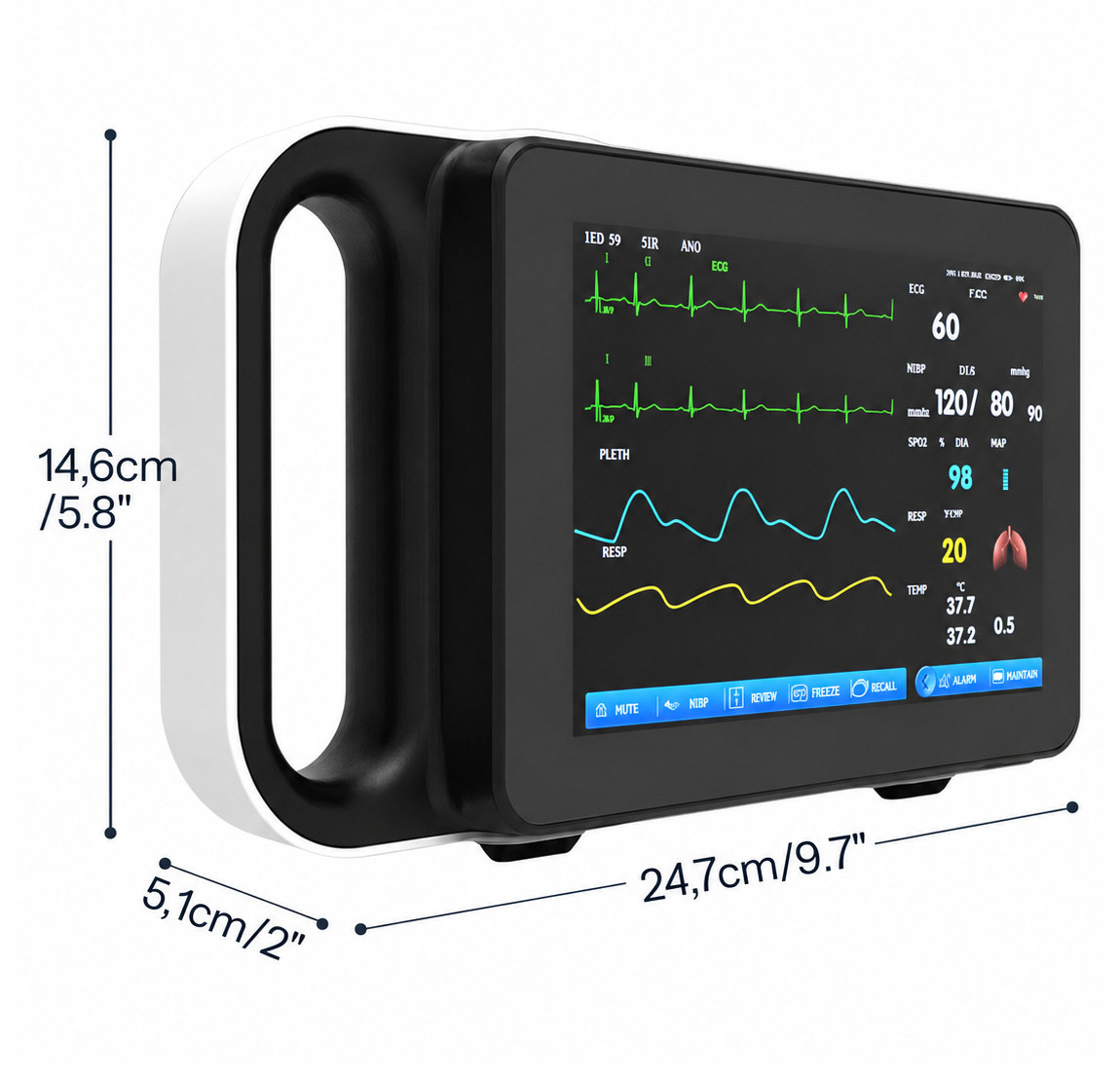 7 Inch Touch Screen Multi-parameter Patient Monitor ECG/RESP/TEMP/NIBP/SPO2/PR