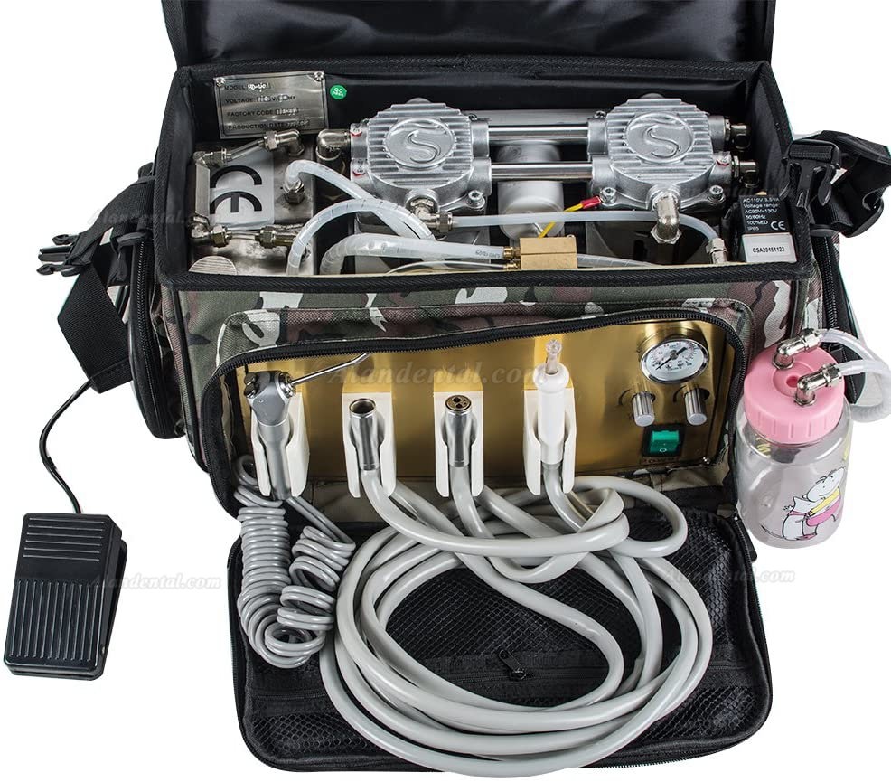 BEST 401 Portable Dental Unit Backpack with Compressor + 3 Way Syringe + Suction + Tube 4H