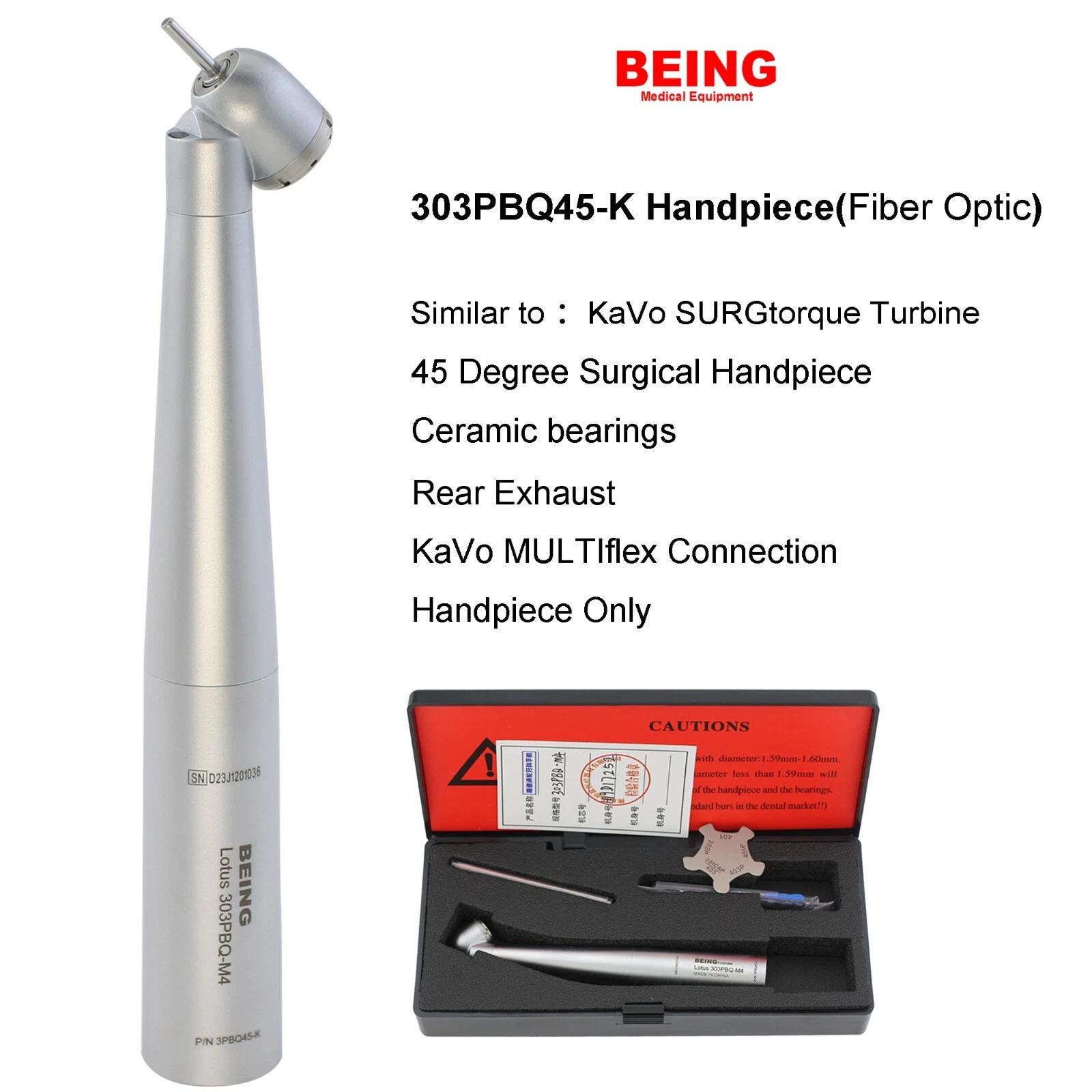 Being 303PBQ45-K Dental 45?Degree Surgical Turbine Handpiece Compatible with KaVo Coupling
