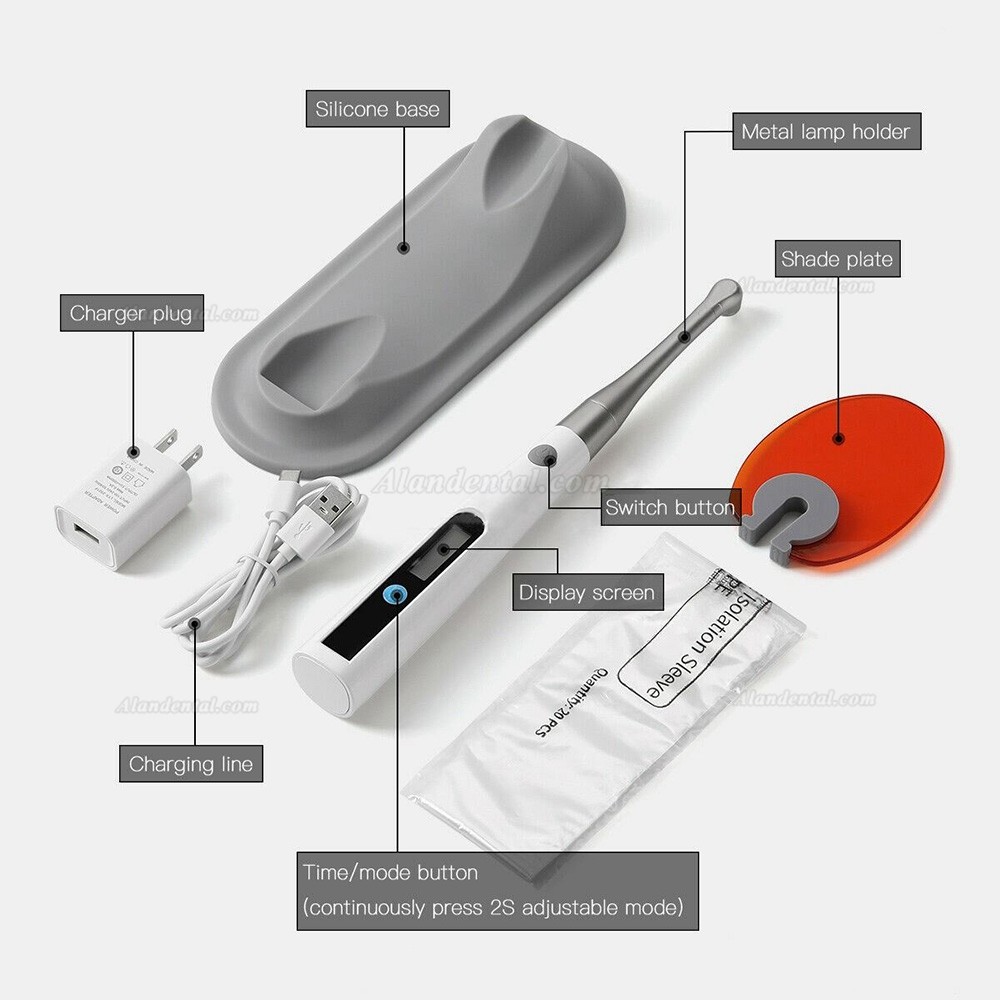 Dental Wireless Cordless Led Curing Light 1 Sec Metal Head Cure Lamp 1400mw/cm2 