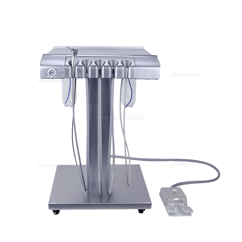 Mobile Dental Unit Delivery Cart Pneumatic Elevation Fully Metal with two bottle