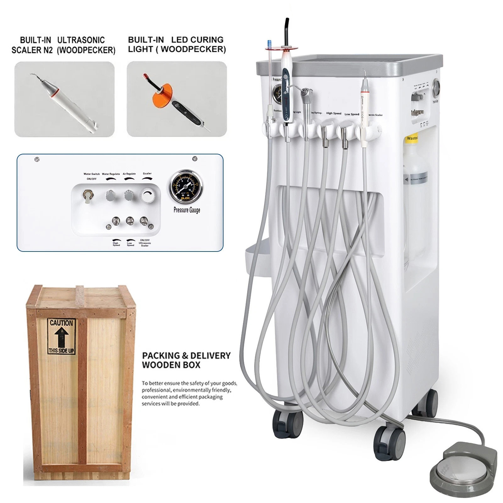 ANZHI AZ-202-2 Portable Dental Mobile Delivery Unit with Air Compressor + UItrasonic Scaler