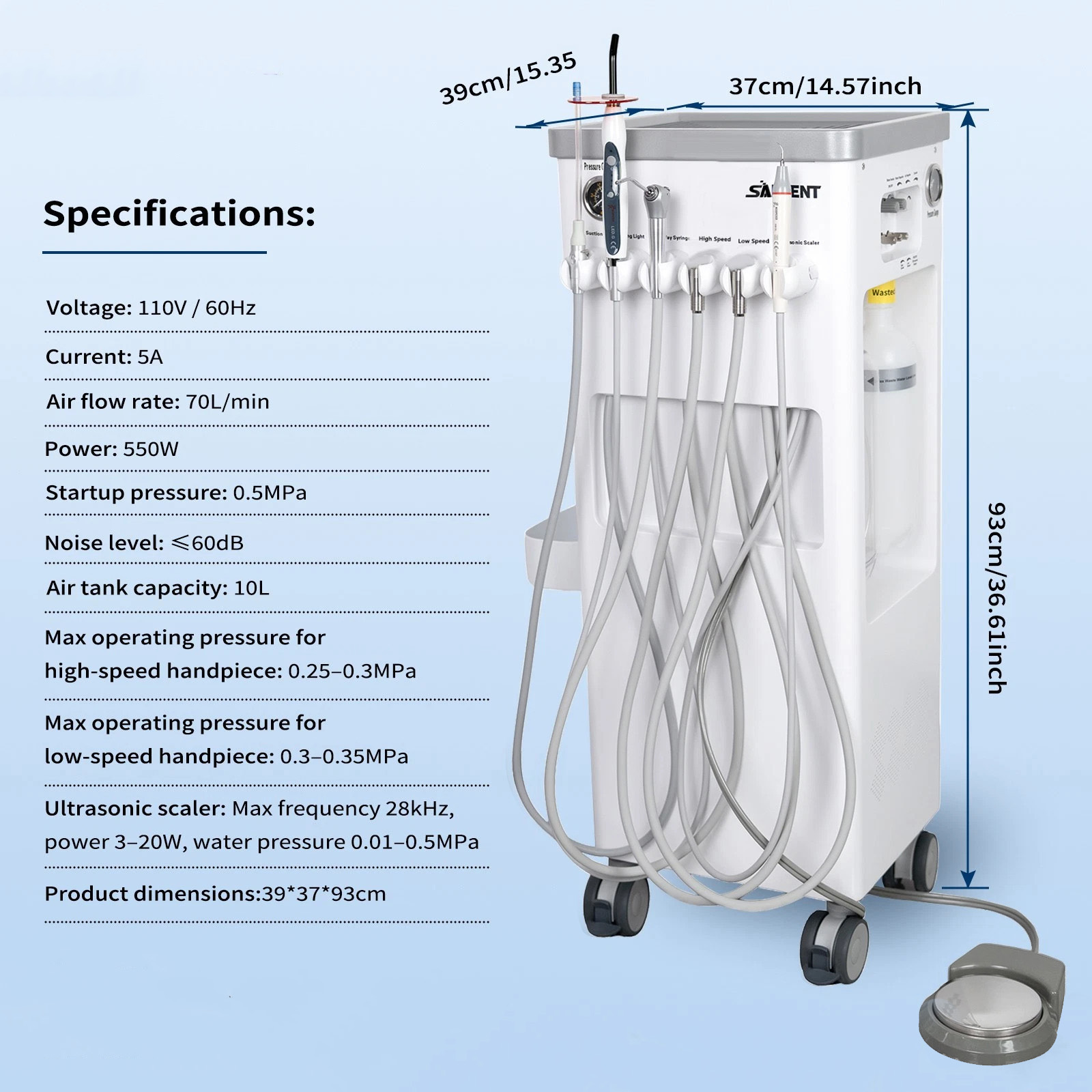 ANZHI AZ-202-2 Portable Dental Mobile Delivery Unit with Air Compressor + UItrasonic Scaler