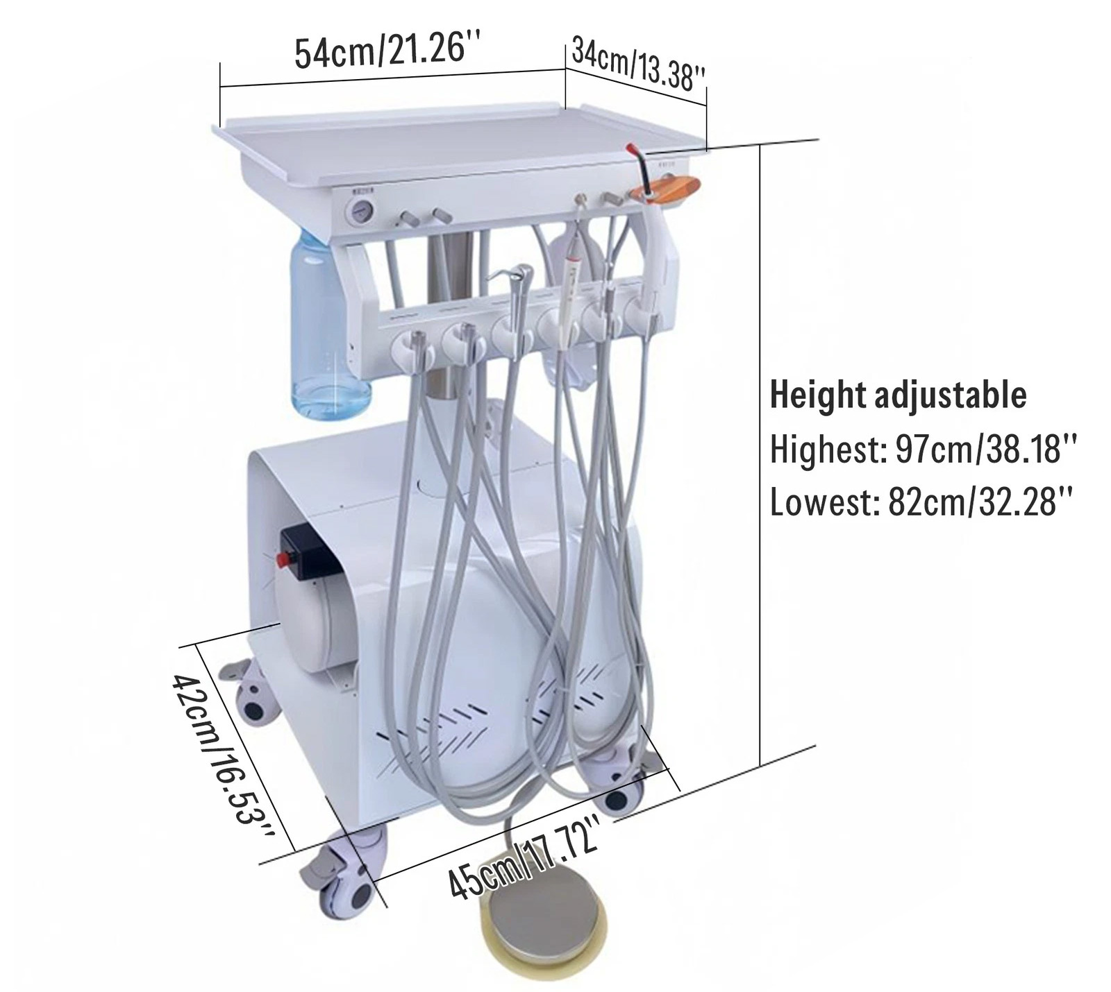 Dental Portable Delivery Unit System 4Holes with Air Compressor & Liftable Function