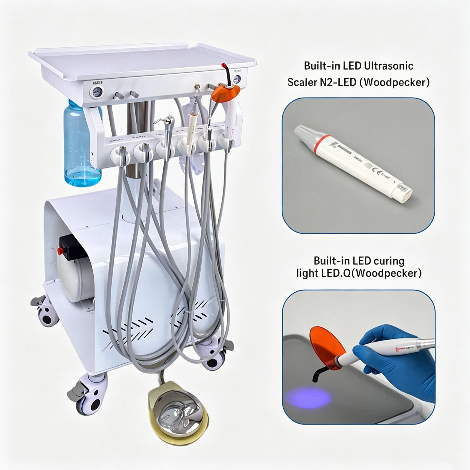 Dental Portable Delivery Unit System 4Holes with Air Compressor & Liftable Function