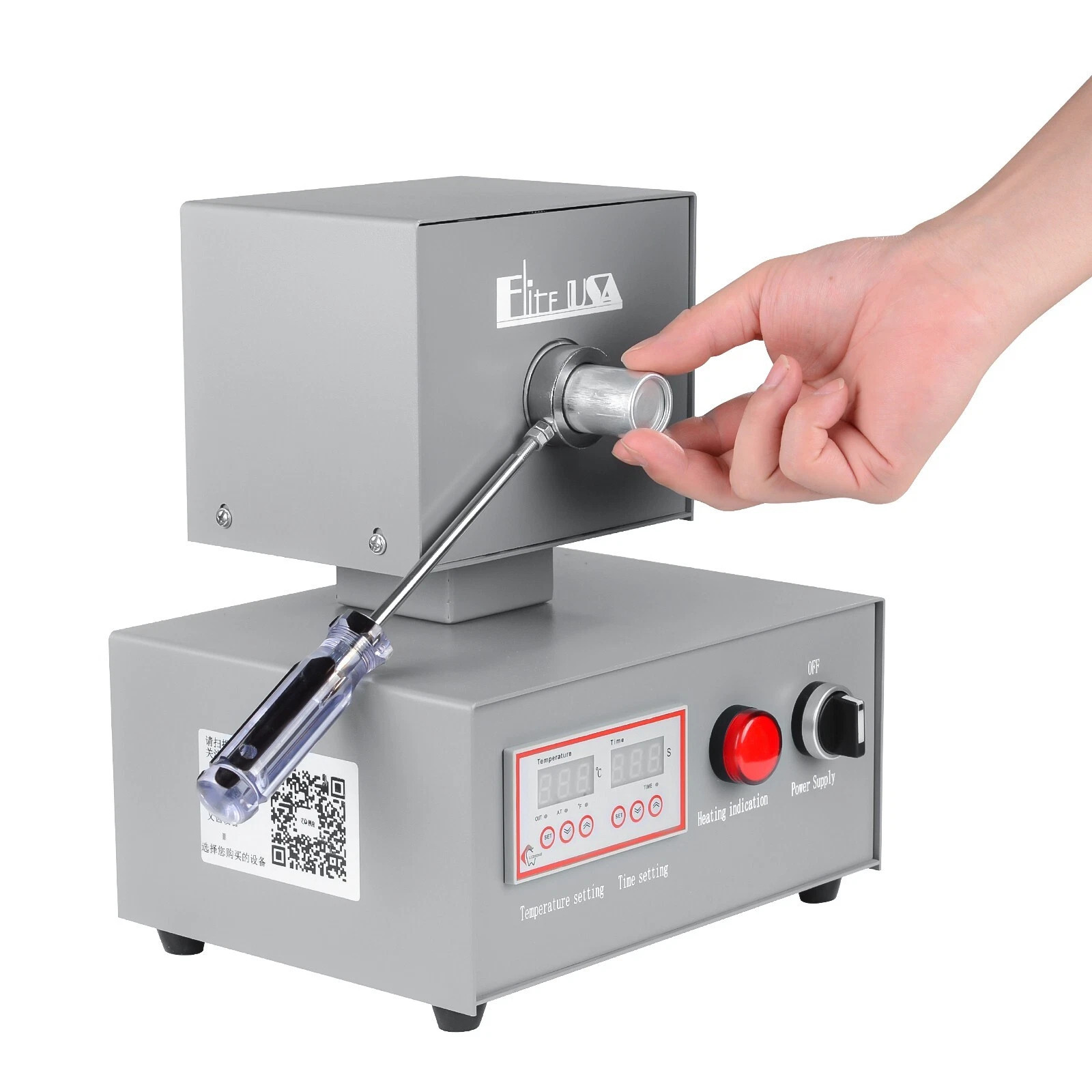 Dental Split Invisible Denture Injection Molding Machine For Flexible Melting This unit is for making flexible removable partial dentures. Technical Data Voltage: AC110V 60Hz/AC220V 50Hz Power: 350W Heating temperature: 282-288 ° C Thermocouple: K Type Dimensions: 40cm × 70cm × 25cm (H W D) Shipping Dimensions: 45cm × 75cm × 30cm (H W D) Parts Included Machine x1 Manual x1 (Not include holder)