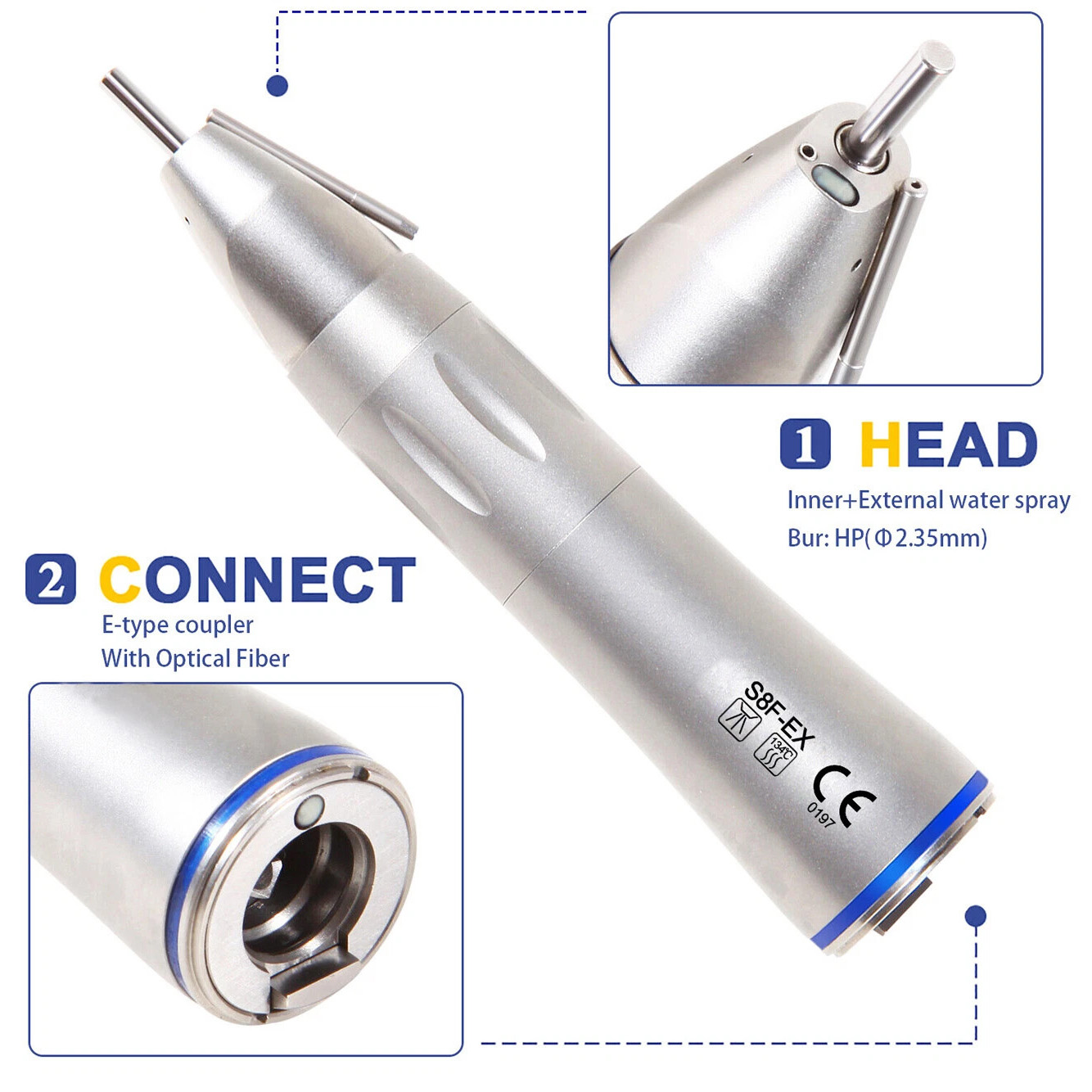 Dental 1:1 Fiber Optic Low Speed Straight Handpiece E-Tpye Style