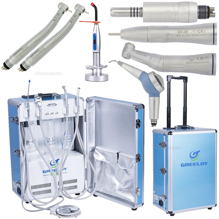 Greeloy® GU-P206 Portable Unit + High Speed Handpiece + Low Speed Handpiece + Curing Light + Dental Air Polisher