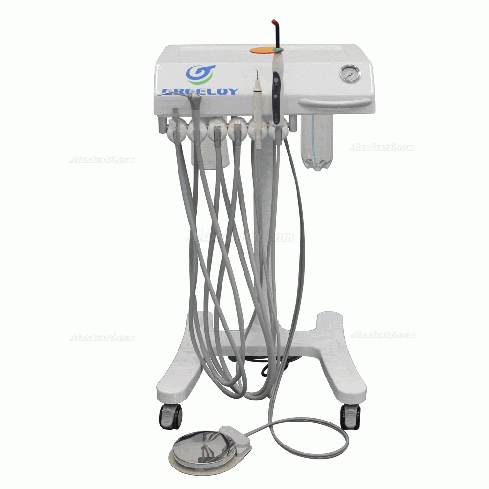 Greeloy Portable Dental Unit Cart GU-P302 with Air Compressor GU-P300+ Curing Light+ Scaler Handpiece
