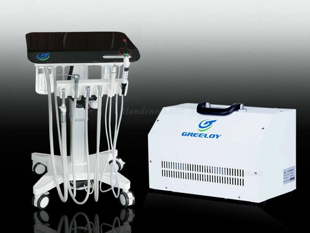 Greeloy Portable Dental Unit Cart GU-P302 with Air Compressor GU-P300+ Curing Light+ Scaler Handpiece