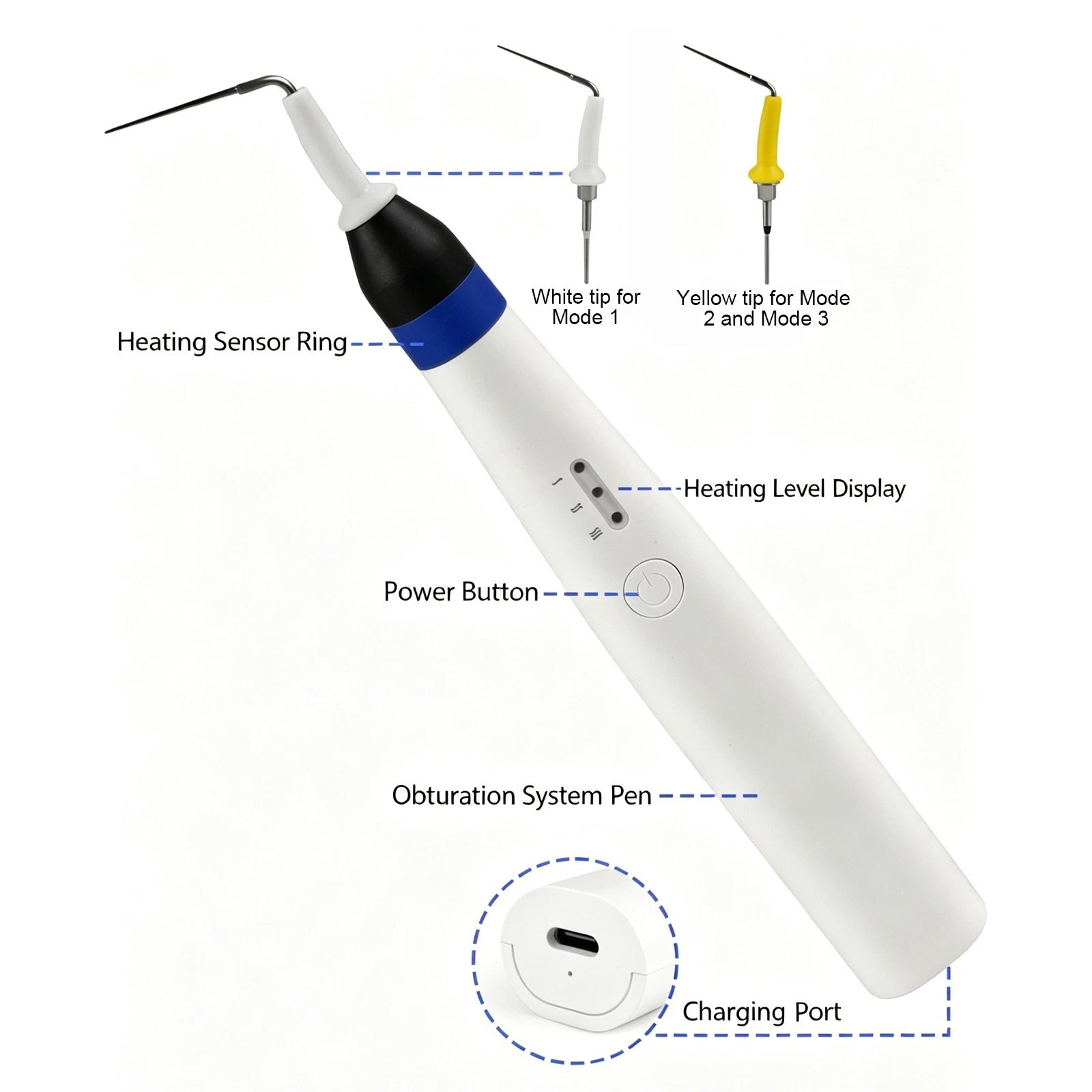 Dental Endo Obturation System Pen Rapid Heating Gutta Percha Cutter with 2 Tips