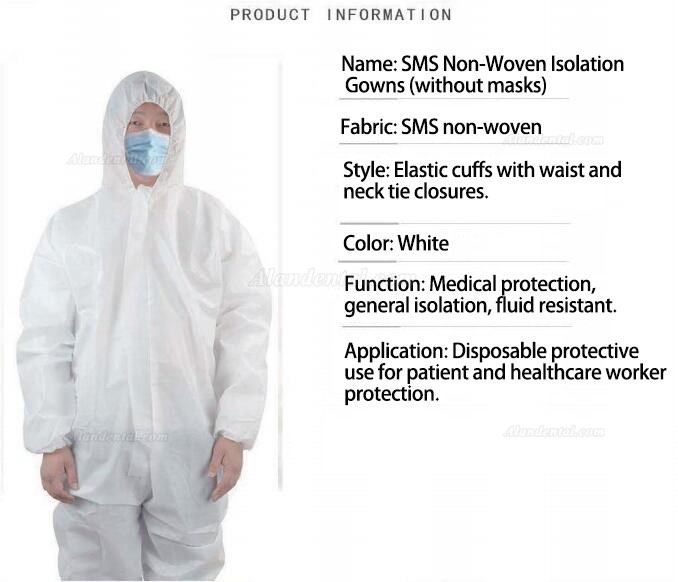 10Pcs Disposable Medical Isolation Gowns SMS Non-Woven Fluid Resistant (without masks)