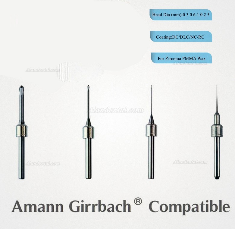 Dental Milling Burs For Zirconia Block Discs PMMA WAX (Fit Amann Girrbach Ceramill Motion 2)