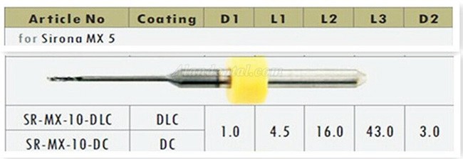 1PCS Dental Cad Cam Zirconia Milling Burs Fit Sirona MX5 0.5mm/1mm/2.5mm NO Coated
