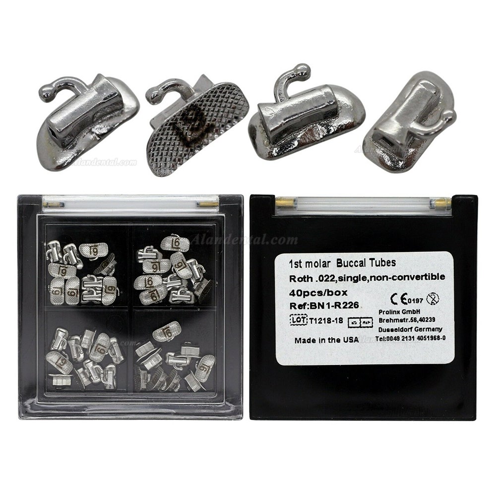 AZDENT Dental Buccal Tubes – 1st & 2nd Molar, Non-Convertible, Roth MBT .018/.022, Bondable Mesh Base