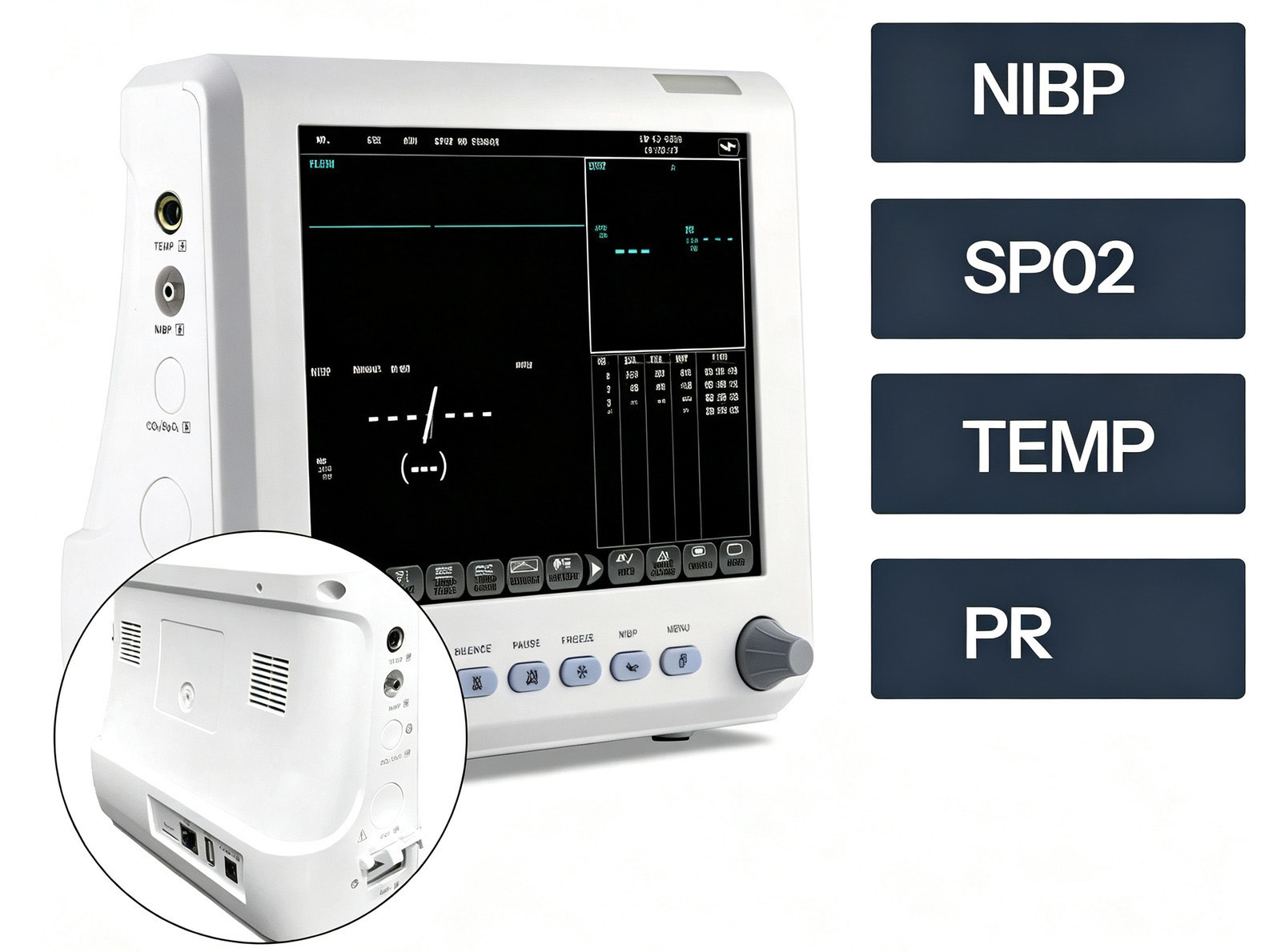 SINNOR SNP9000L-B 8'' Patient Monitor 4 Parameters (NIBP SPO2 PR TEMP)