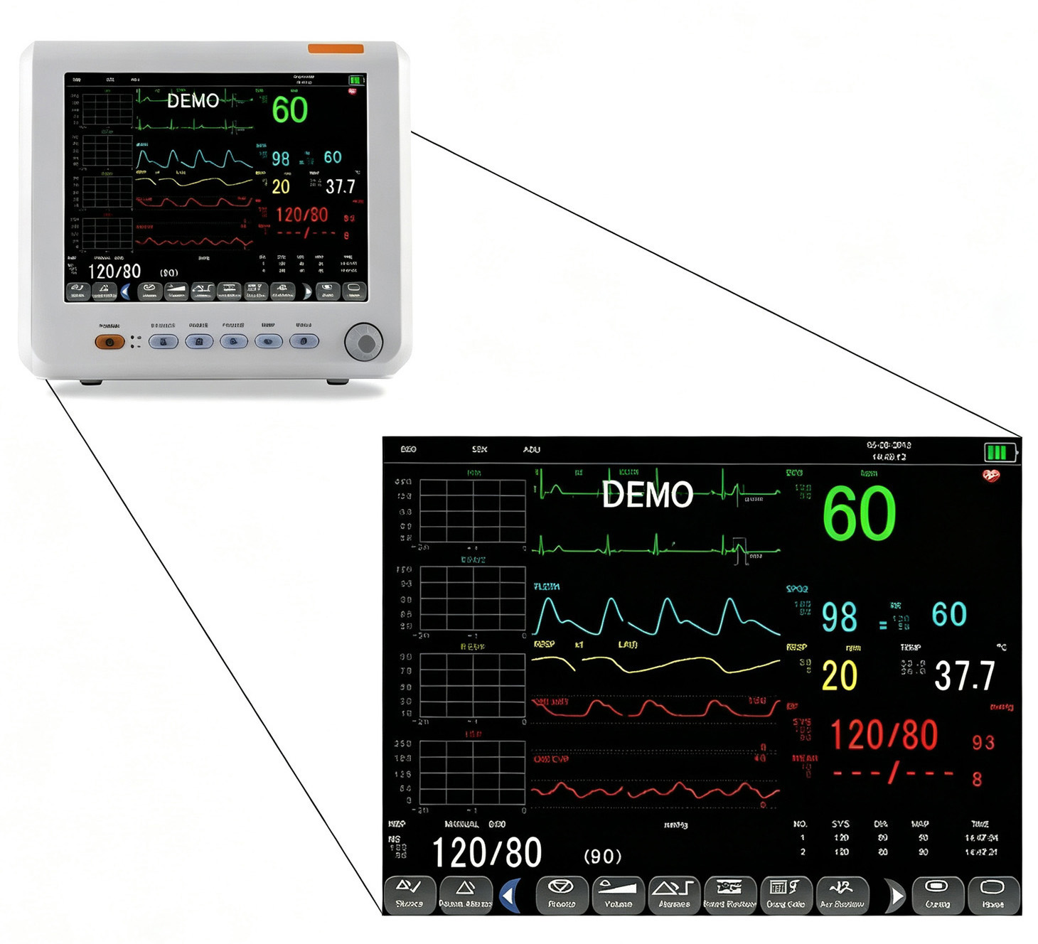 SINNOR SNP9000L-D 8'' Patient Monitor 6 Parameters (ECG NIBP RESP TEMP SPO2 PR)
