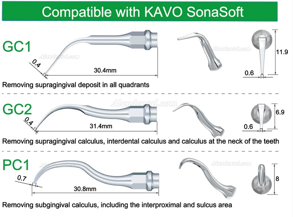 5Pcs Refine® Dental Air Scaling Tips GC1 GC2 PC1 Compatible with Kavo SonaSoft Scaler Handpiece