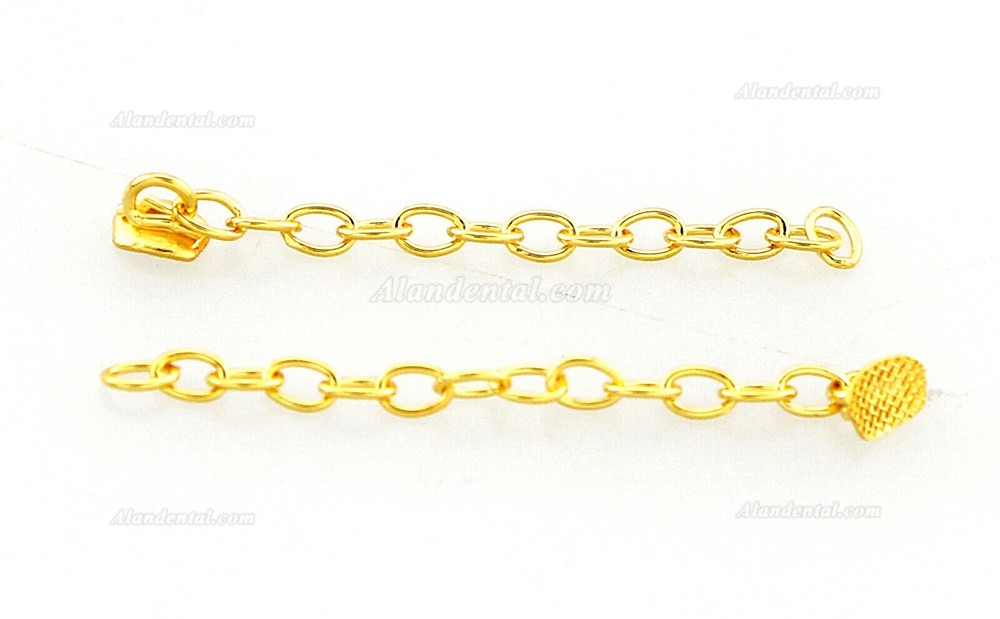 10 Pcs Dental Orthodontic Traction Rectangular Button With Chain 18K Gold Plated